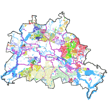 Vorschaugrafik zu Datensatz 'Einzugsgebiete der Regenwasserkanalisation differenziert 2006 (Umweltatlas)'