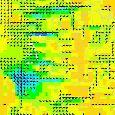 Vorschaugrafik zu Datensatz 'Klimamodell Berlin: Kaltluftvolumenstrom im Vertiefungsgebiet am Morgen 06.00 Uhr 2001 (Umweltatlas)'