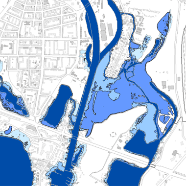Vorschaugrafik zu Datensatz 'Hochwassergefahrenkarte für Hochwasser mit niedriger Wahrscheinlichkeit 2019 (Umweltatlas)'