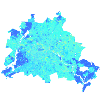 Vorschaugrafik zu Datensatz 'Klimamodell Berlin: Entwicklung der Anzahl der Sommertage in der Zukunft 2015 (Umweltatlas)'