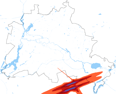 Vorschaugrafik zu Datensatz 'Strat. Lärmkarte L_DEN (Tag-Abend-Nacht-Index) Flugverkehr BER Prognose 2015'